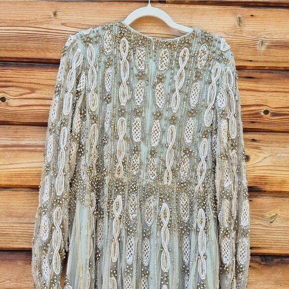 MAC DUGGAL 10077 Green Embellished Mesh Long Sleeve A Line Gown - Picture 13 of 15